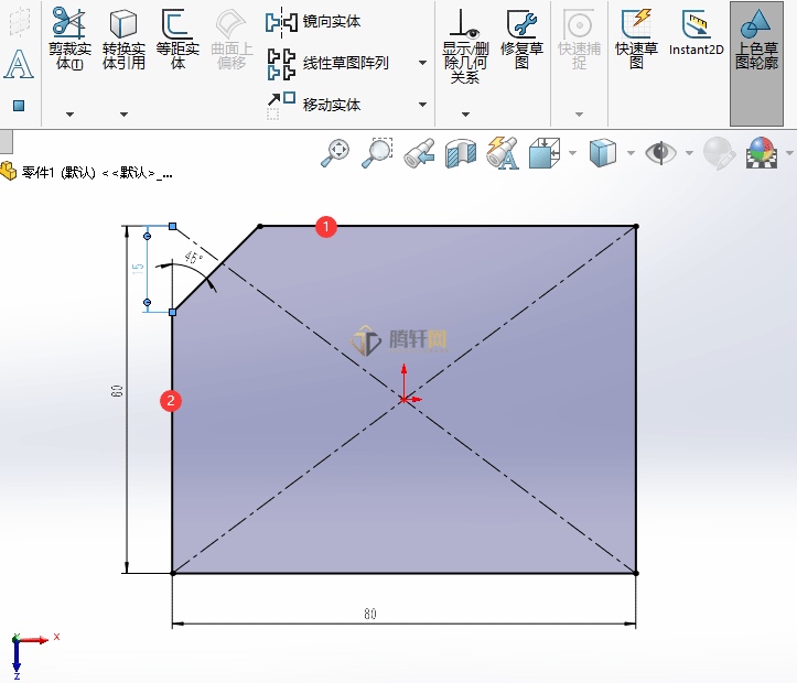 Solidworks角度距离绘制倒角的方法第4步