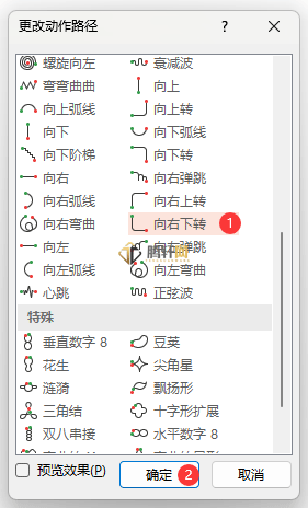 PowerPoint怎么设置向右下转路径动画第4步