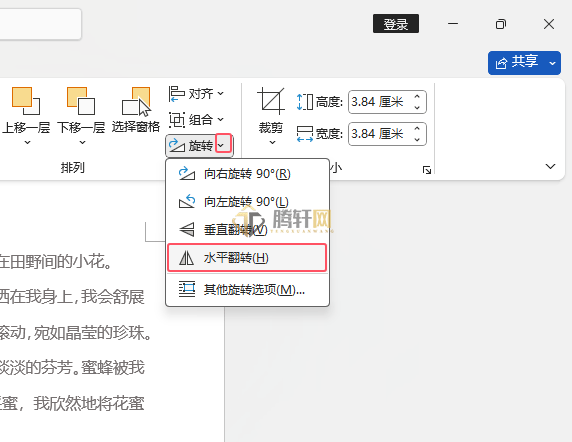 Word 2021如何设置水平翻转效果第3步