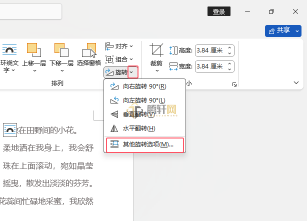 Word 2021图标如何任意旋转固定的角度第2步