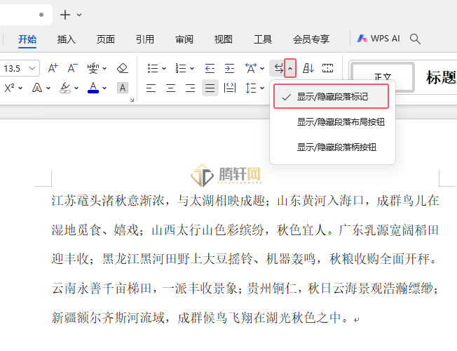 WPS文字中段落结尾的段落标记怎么隐藏第3步