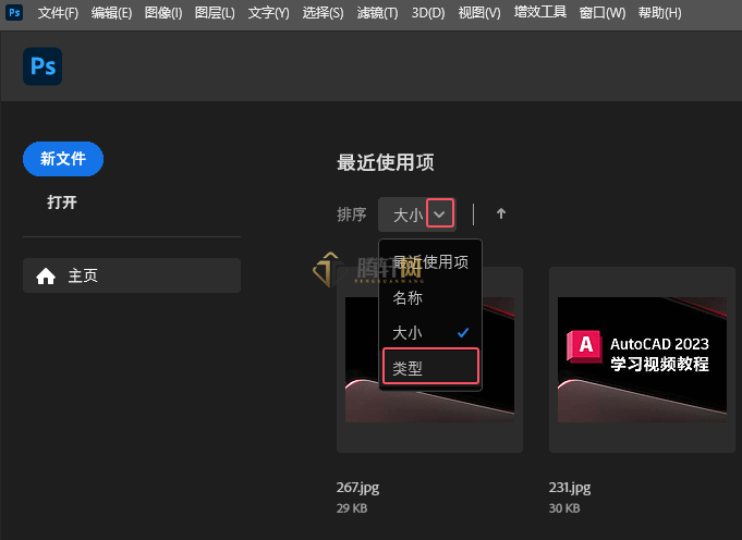 Photoshop2024如何设置最近使用项以大小排序第2步